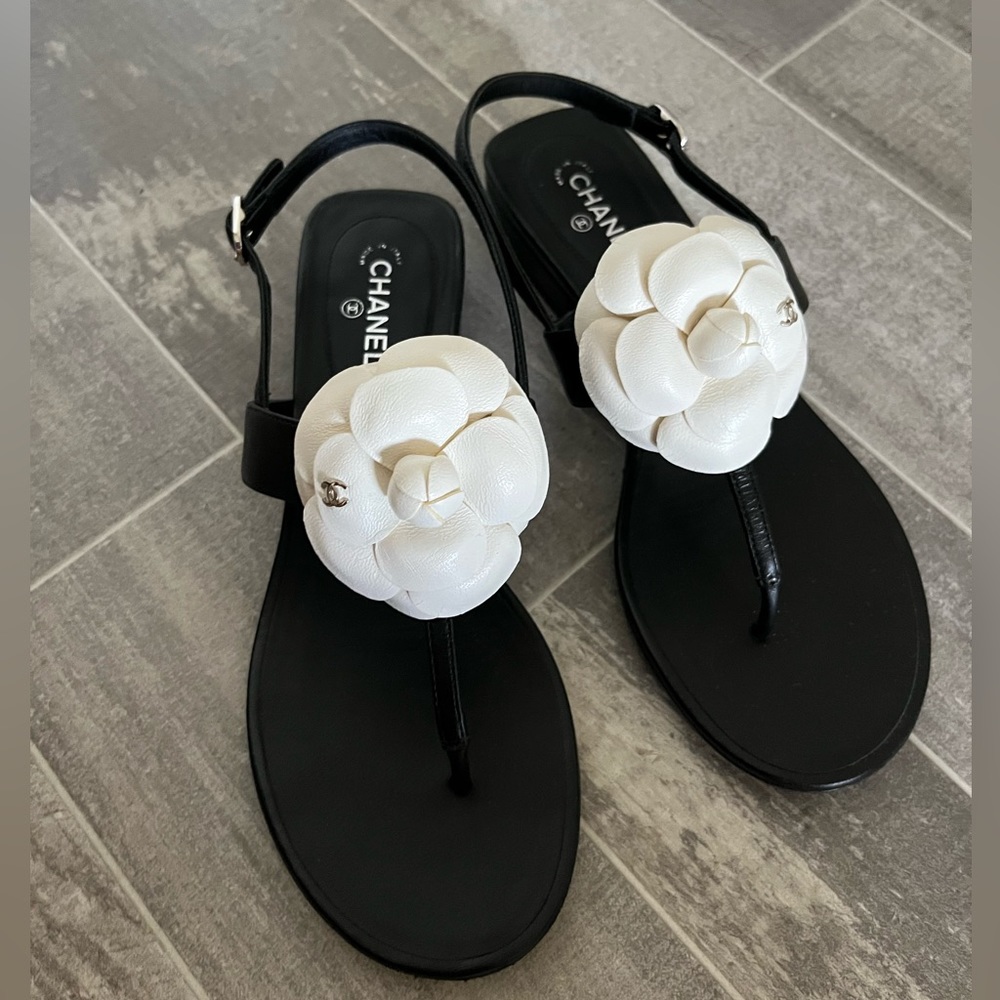 Chanel camellia thong sandals